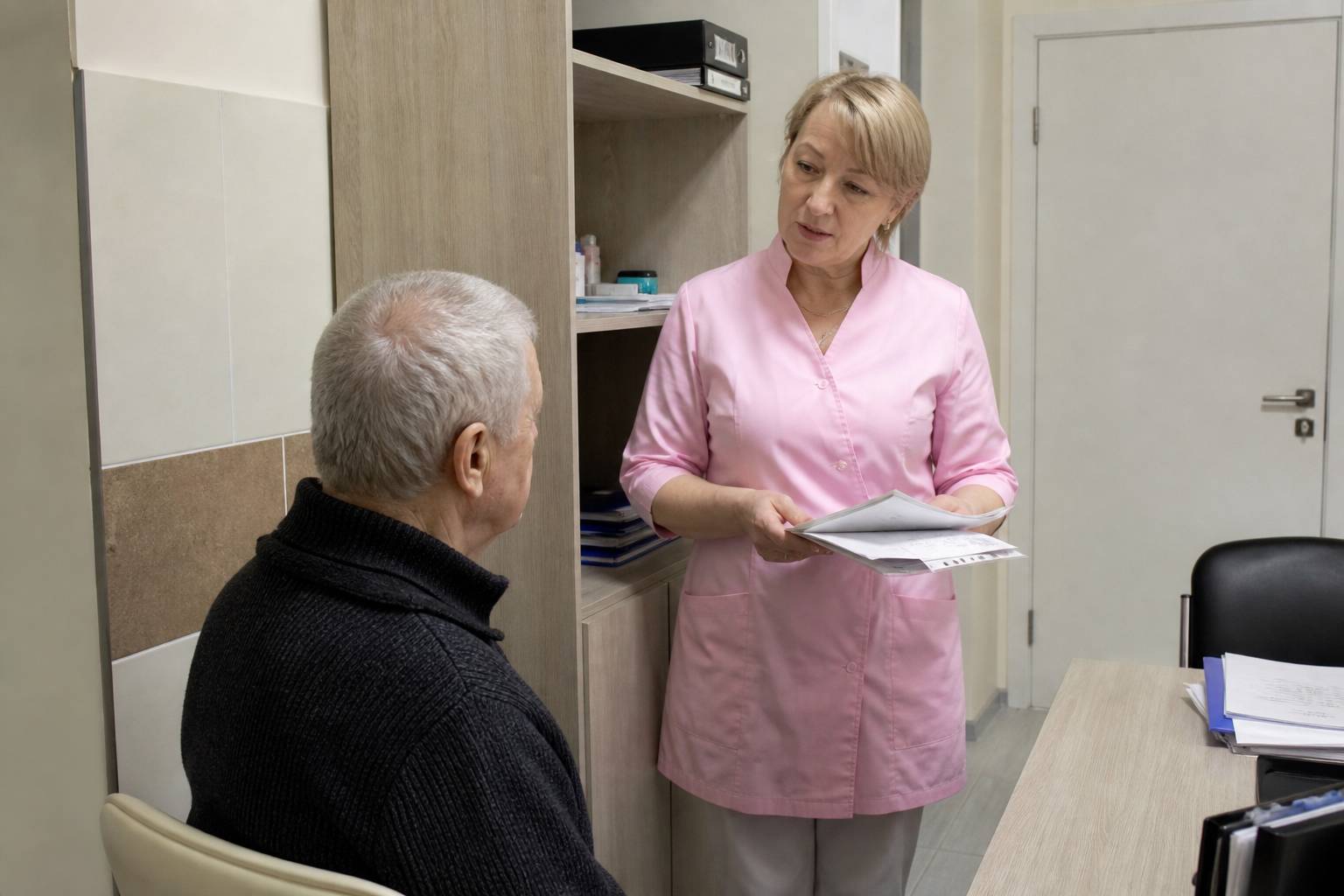 Специалист консультирует пациента по теме алкогольной зависимости